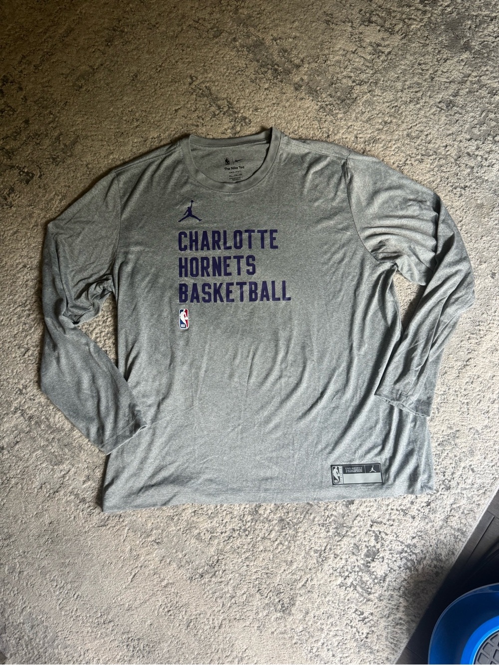 NBA Charlotte Hornets Basketball Shooting shirt Long Sleeve Tee - Gray XXL